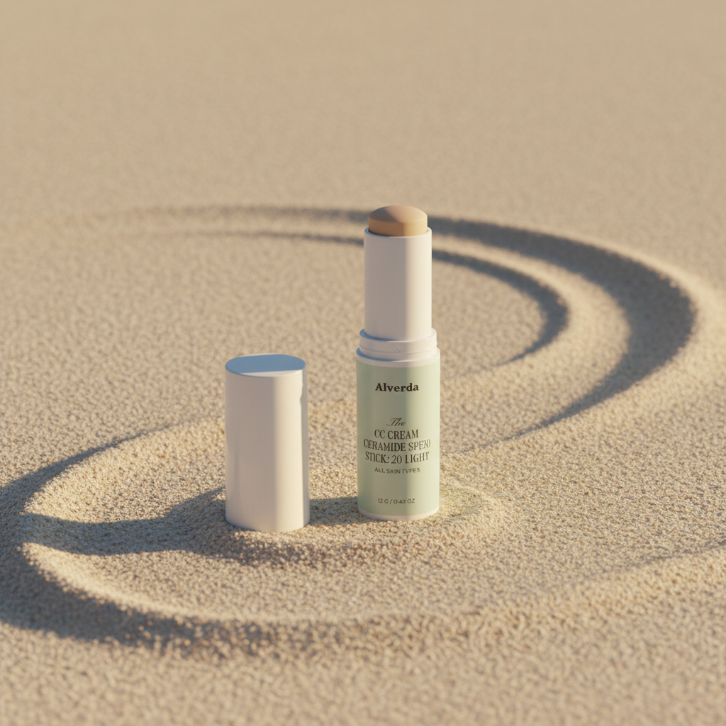 Close-up of the CC Cream stick with the cap off in warm light