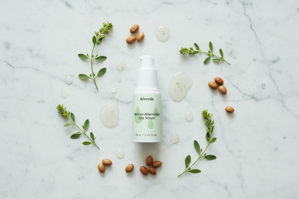 Retinol Alternative Eye Serum flat lay marble