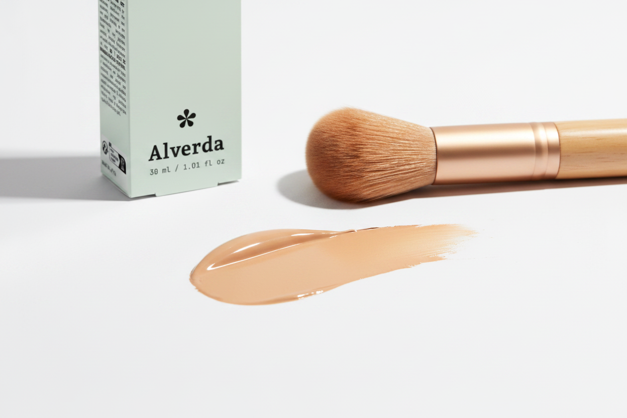 Foundation 35 Tan Warm – borste & swatch