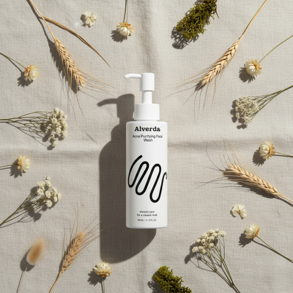 Alverda Acne Purifying Face Wash på linnetyg med botaniska element