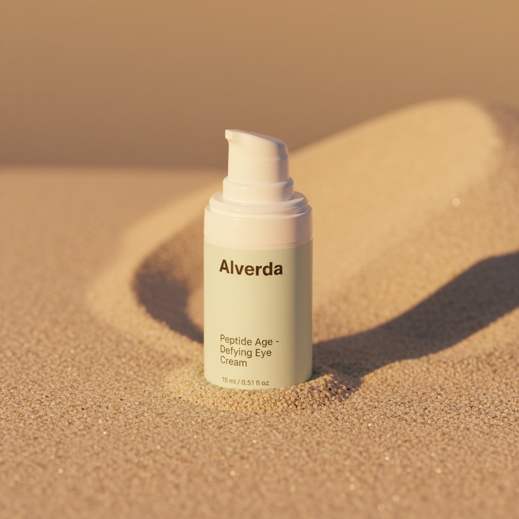 Close-up of Peptide Age-Defying Eye Cream in warm light