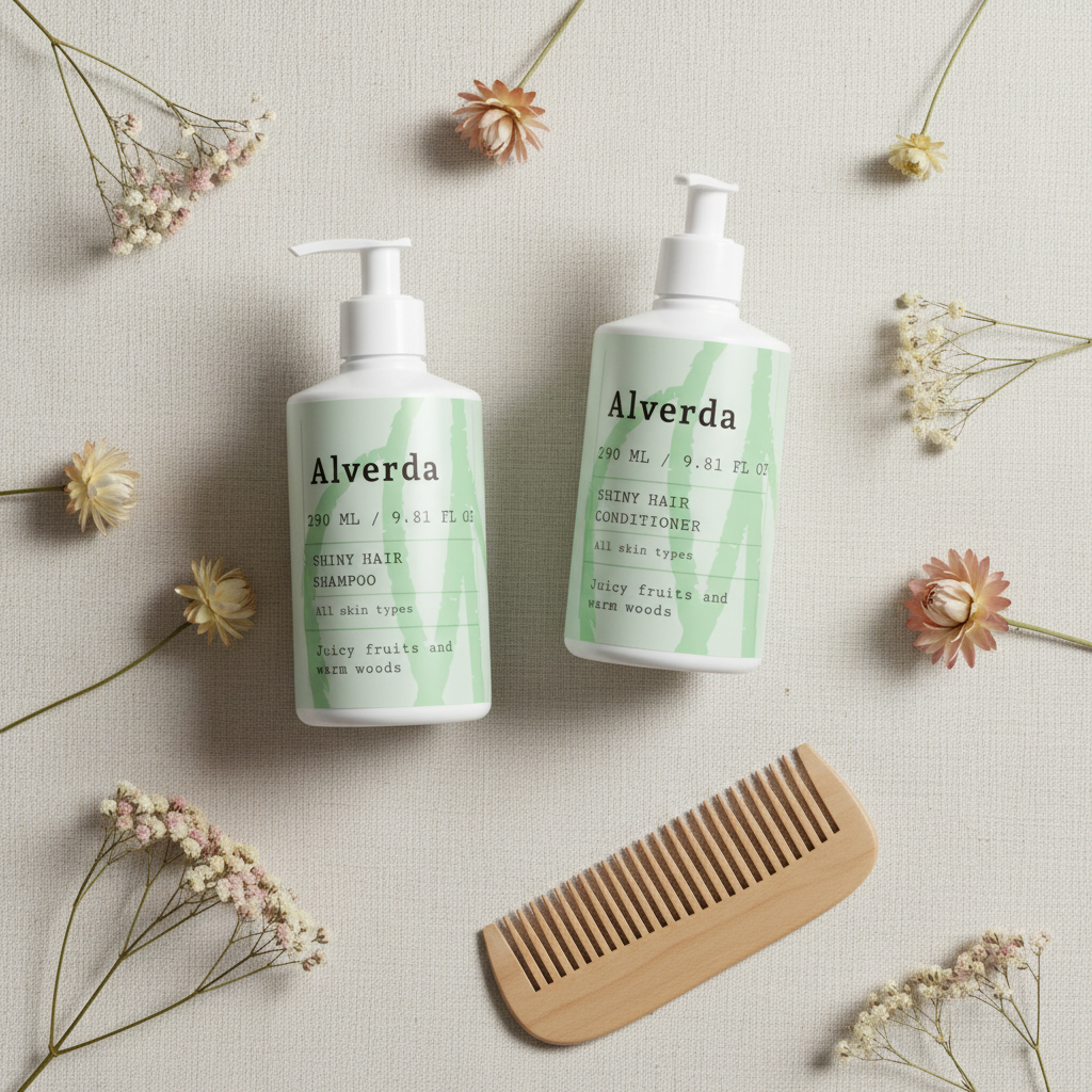 Shiny Hair Duo – editorial flatlay på linneyta