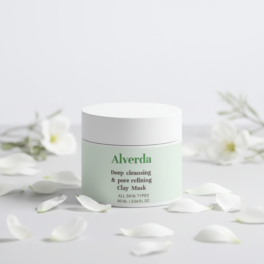 Clay Mask for Pores and Blackheads närbild med vita kronblad