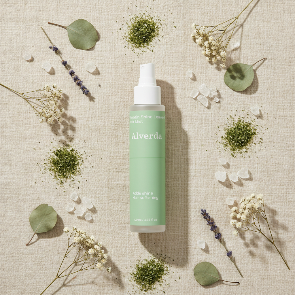 Keratin Shine Mist – Botanical flat lay
