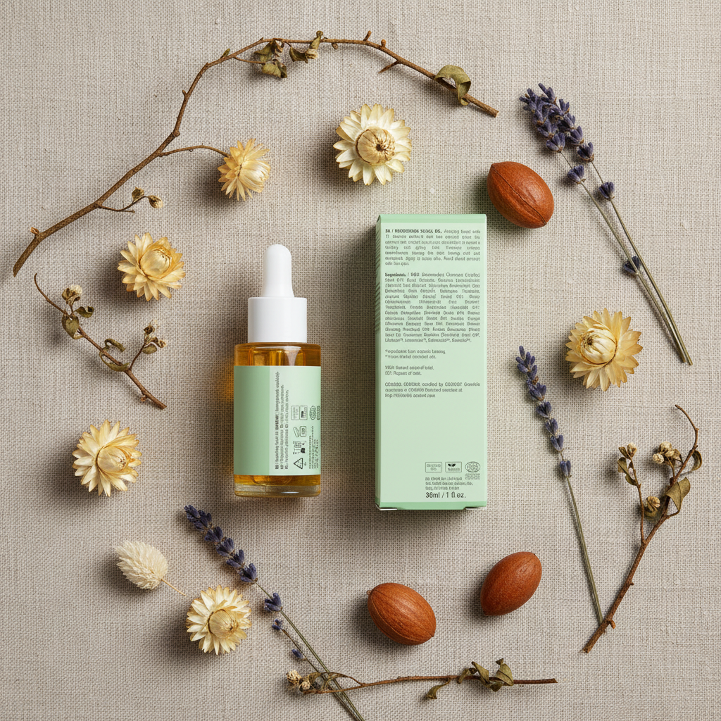 Nourishing Facial Oil – Flat lay botanik