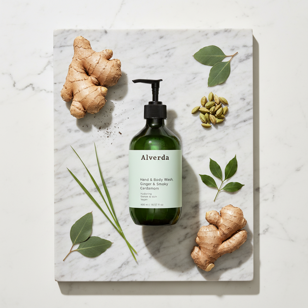Hand & Body Wash Ginger Smoky Cardamom flat lay