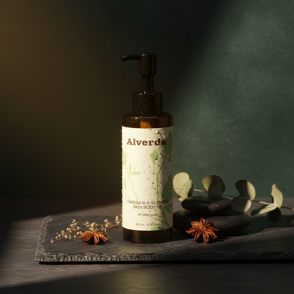 Omega 6-9 Glowing Skin Body Oil – mörk lyxig bakgrund
